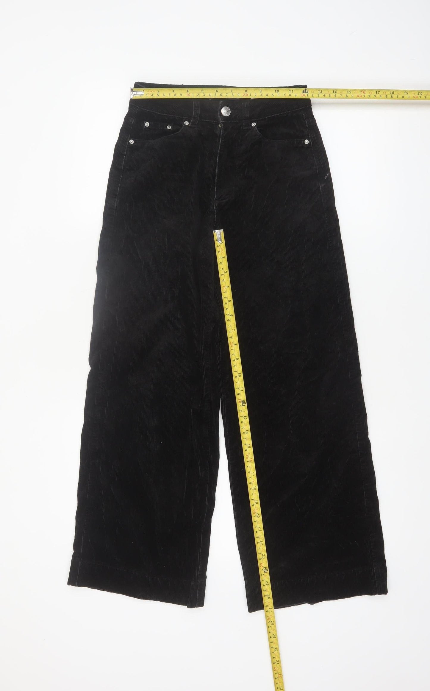 Marks and Spencer Womens Black Corduroy Wide Leg Trousers Size 6