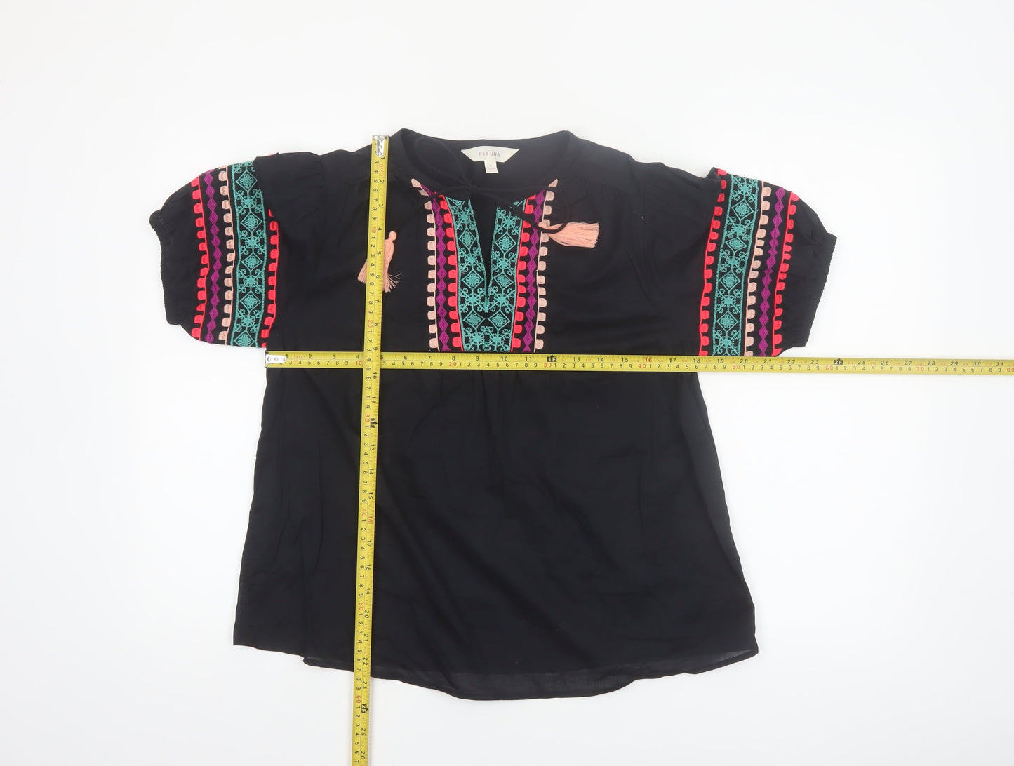 Marks and Spencer Per Una Womens Black Embroidered Bohemian Cotton Blouse Size 6