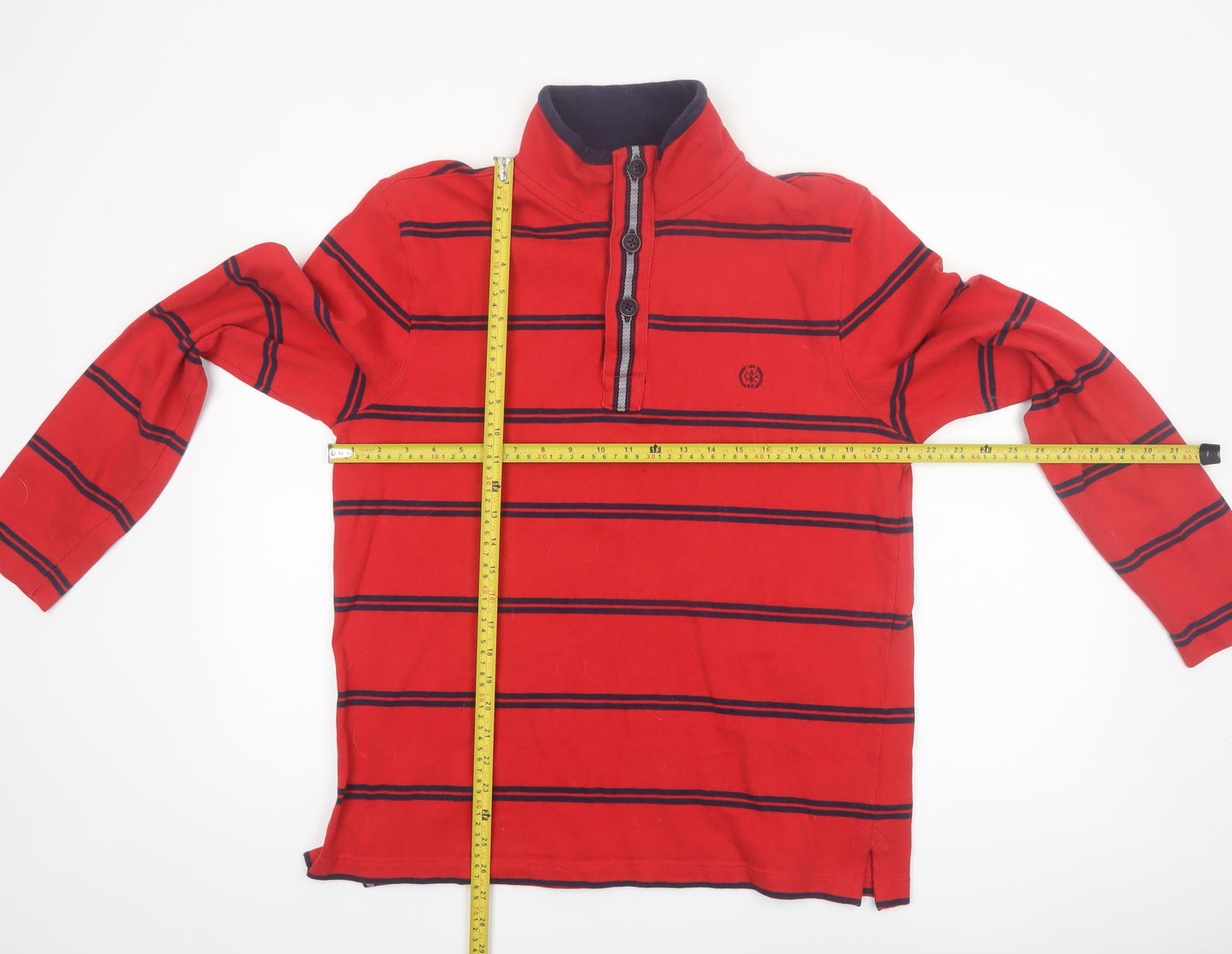 Marks and Spencer Blue Harbour Men's Red Striped Henley Sweatshirt M