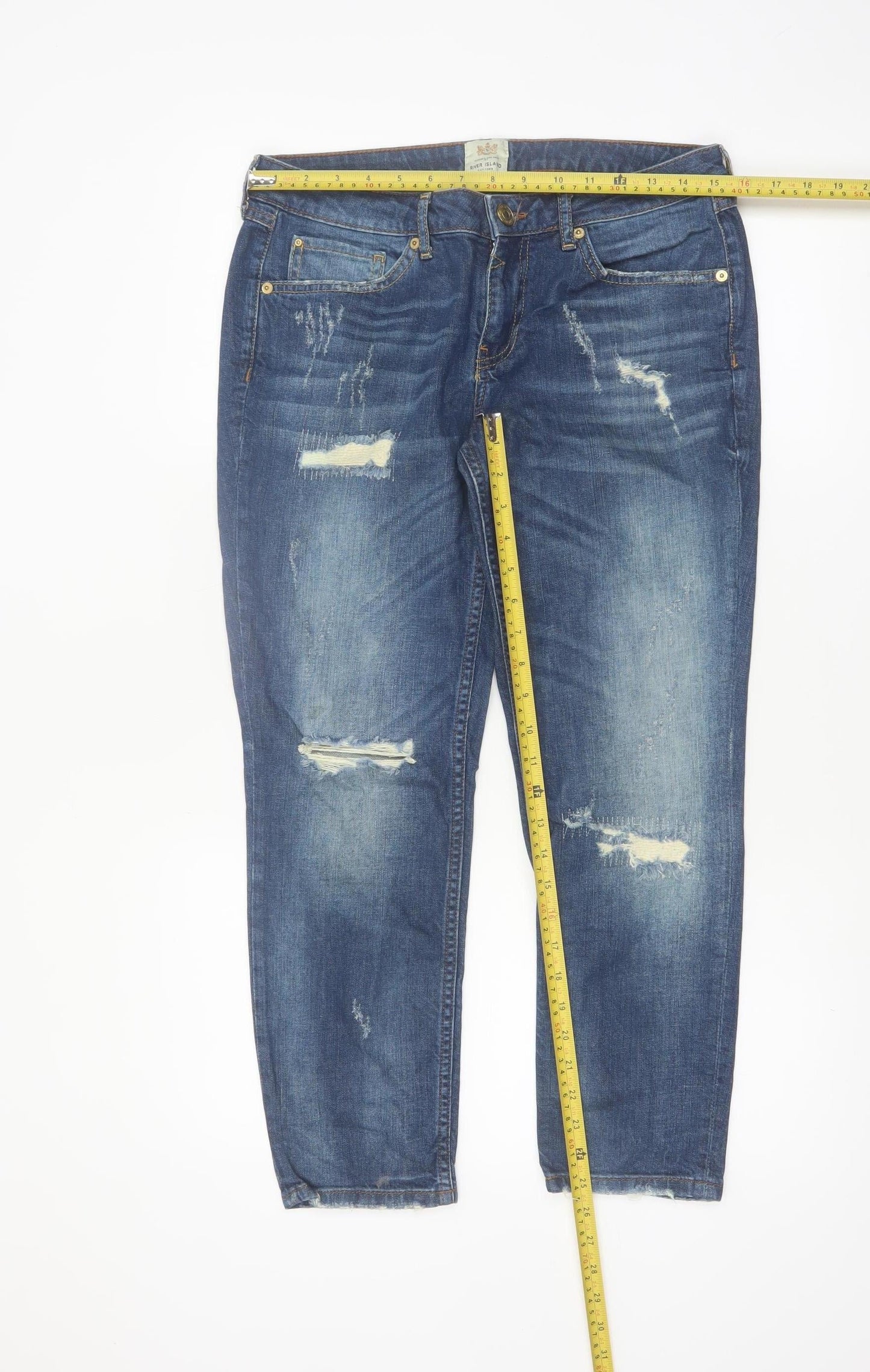 River Island Womens Blue Distressed Boyfriend Jeans Size 12