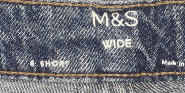 Marks and Spencer Women's Blue Wide-Leg Denim Jeans Size 6 Short