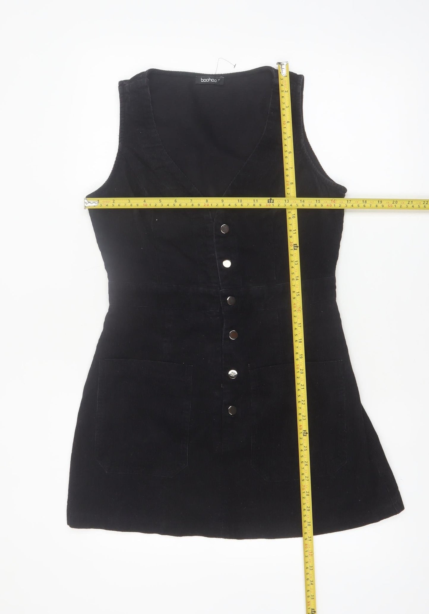 Boohoo Women's Black Corduroy Pinafore Dress Size 12