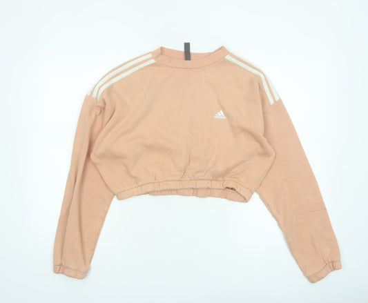 Adidas Womens Beige Cropped Pullover Sweatshirt Size M 12-14