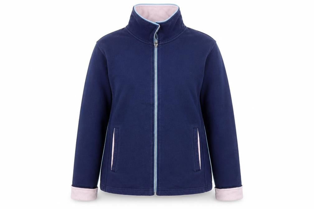 Crew Women Blue Cotton Full Zip Jacket Size 16 Classic Style