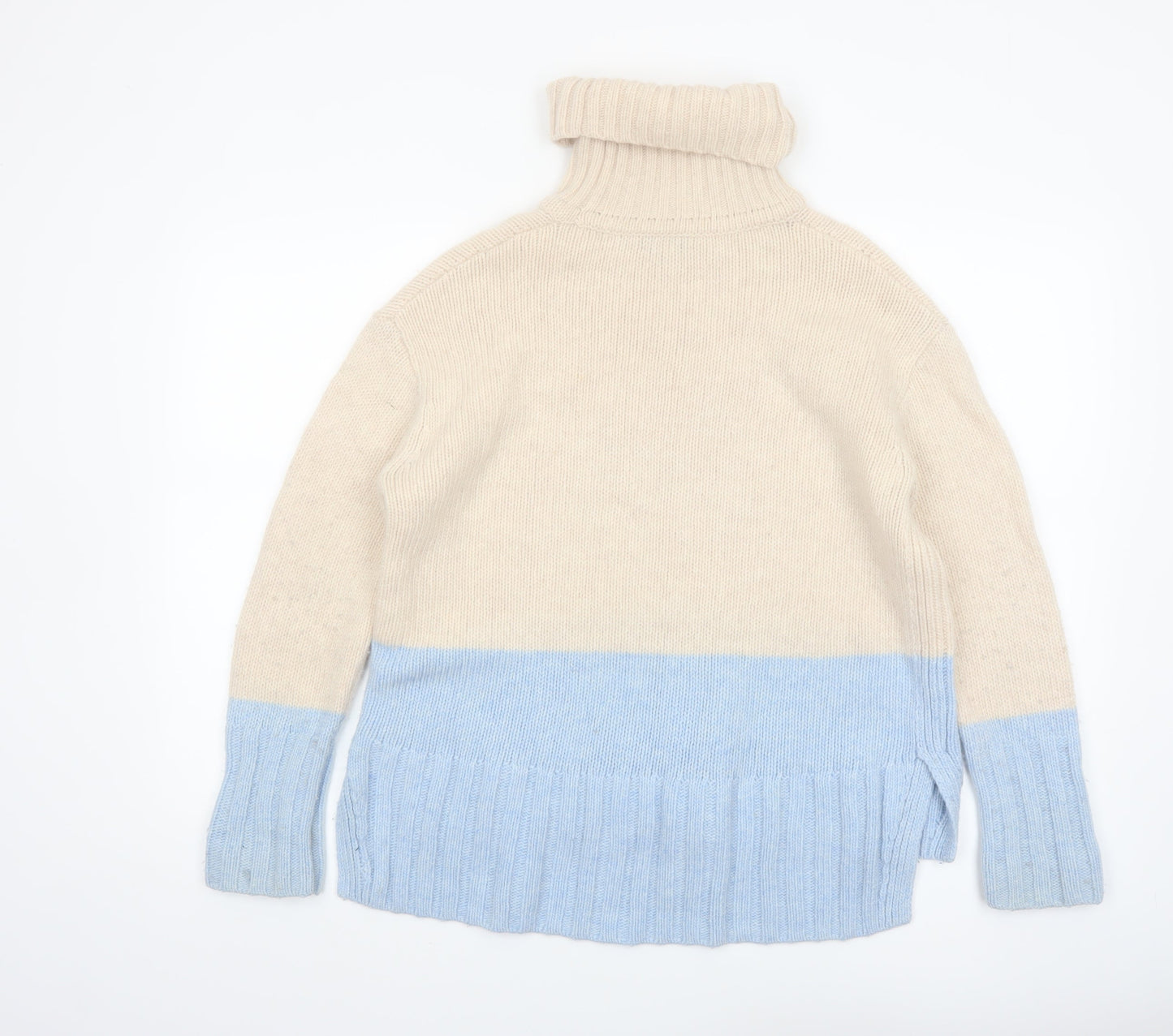 Reiss Women’s Beige Blue Roll Neck Wool Cashmere Jumper Size S