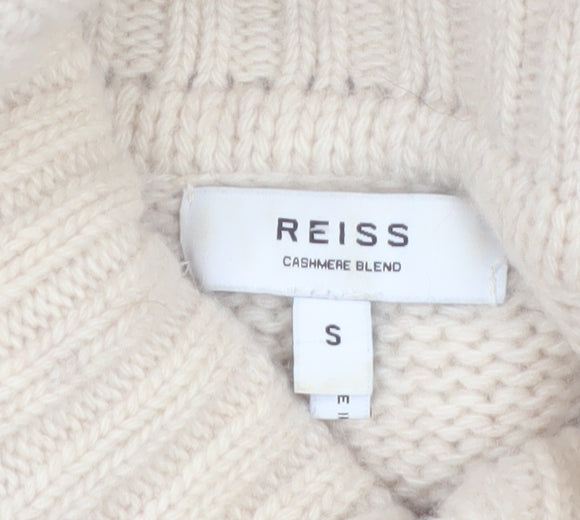 Reiss Women’s Beige Blue Roll Neck Wool Cashmere Jumper Size S