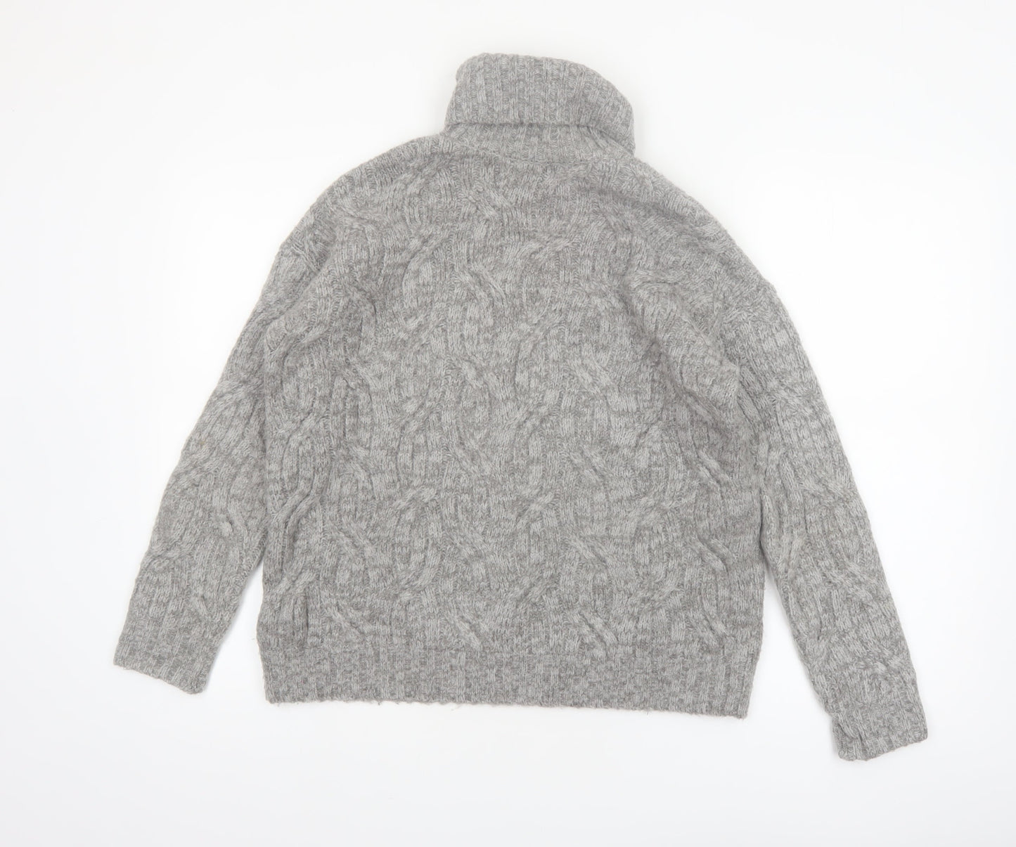 Marks and Spencer Women Grey Roll Neck Cable-Knit Wool Blend Jumper Size S