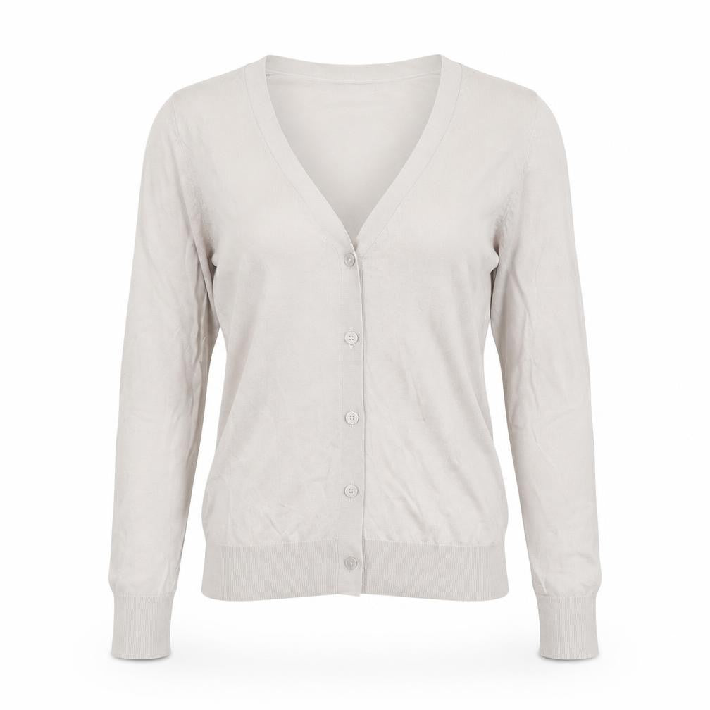Uniqlo Women Beige V-Neck Button Cardigan M Lightweight Knit