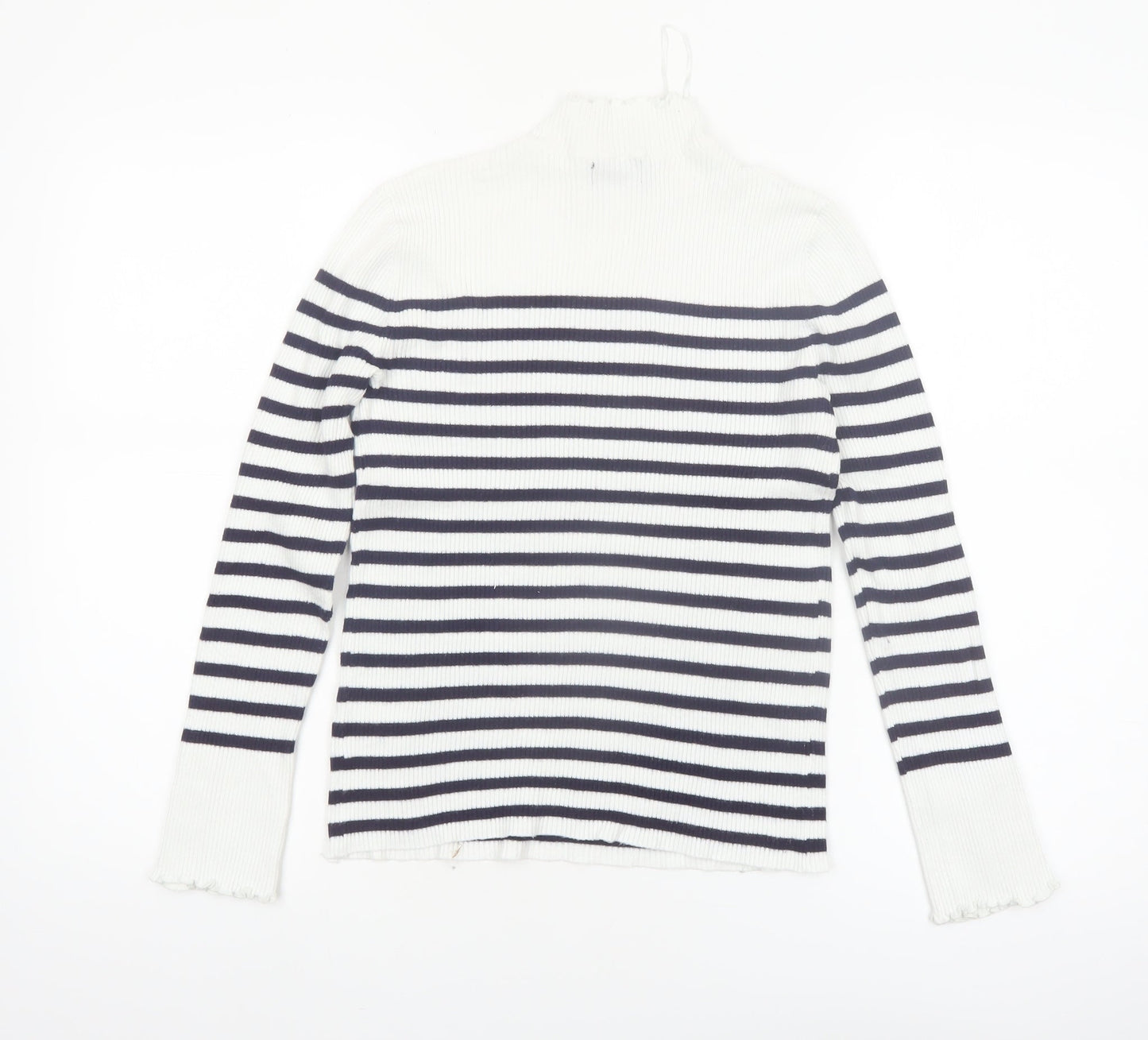 Et Vous Womens White Navy Striped Mock Neck Ribbed Jumper Size 12