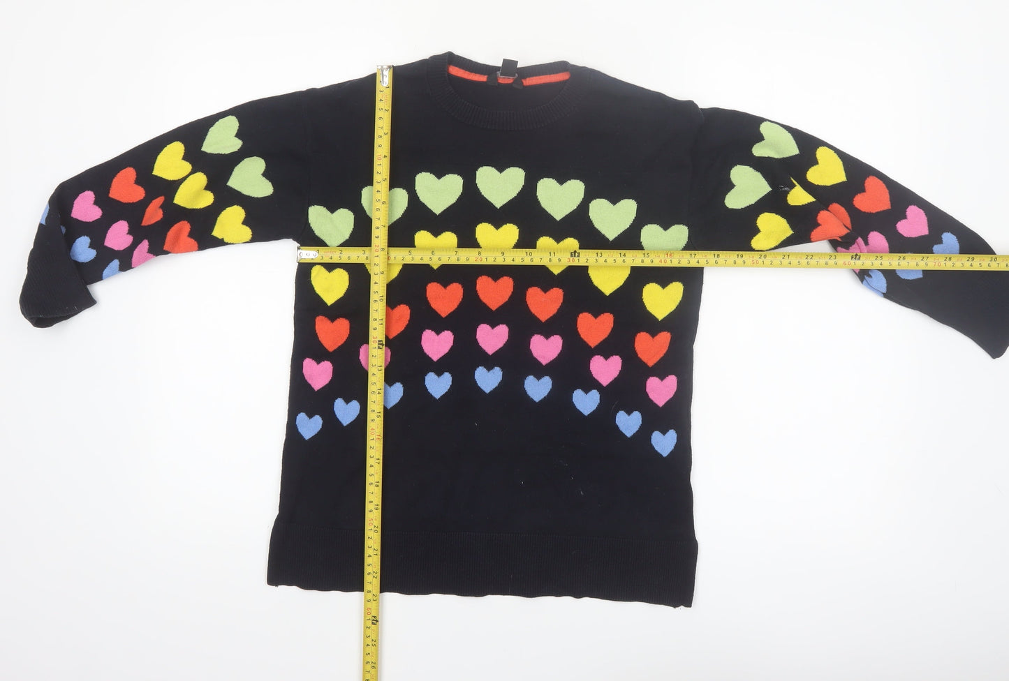 M&Co Women’s Multicoloured Heart Knit Jumper UK 8 Crew Neck