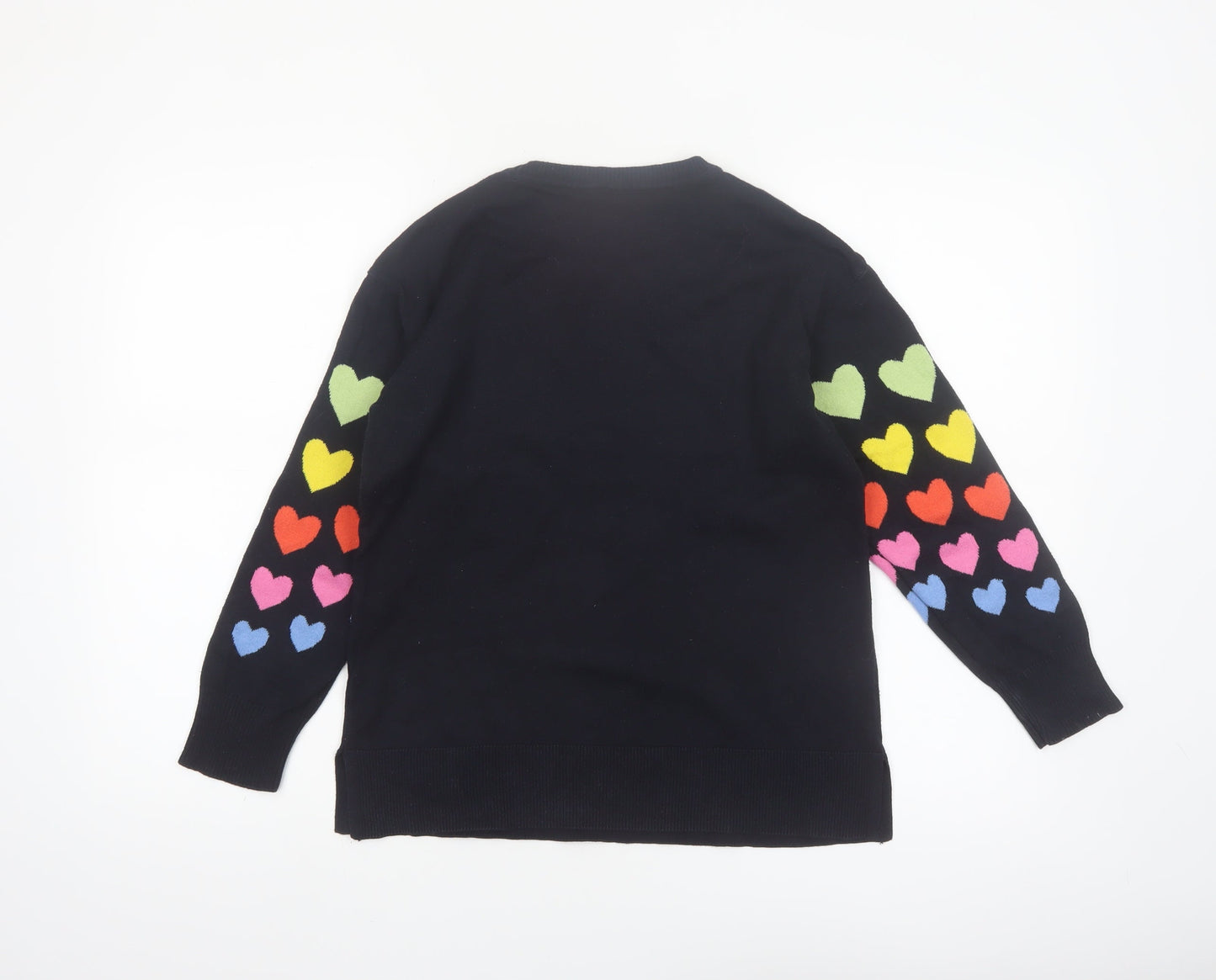 M&Co Women’s Multicoloured Heart Knit Jumper UK 8 Crew Neck