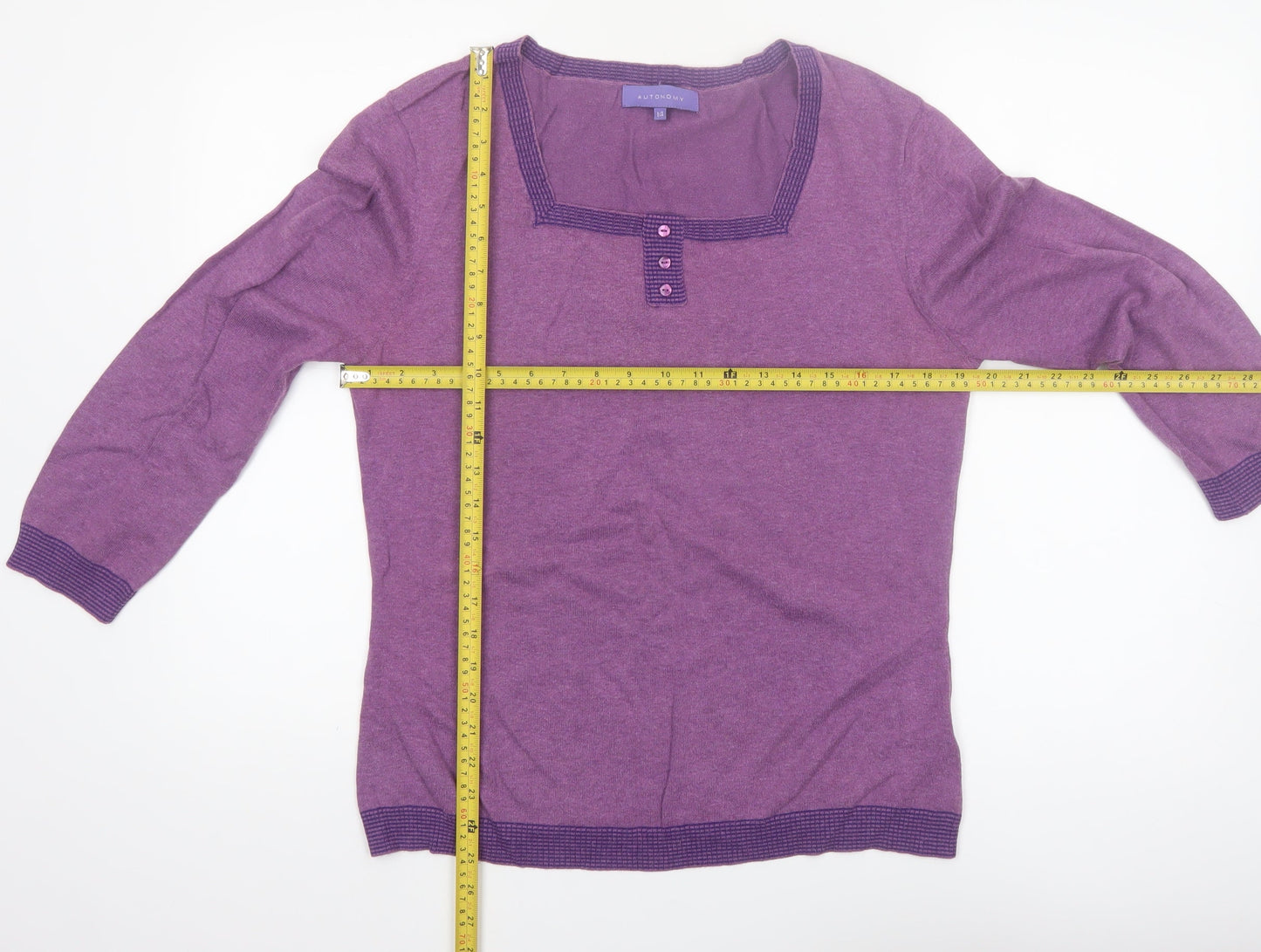 Autonomy Women's Purple Size 14 Henley Knit Jumper 3/4 Sleeve