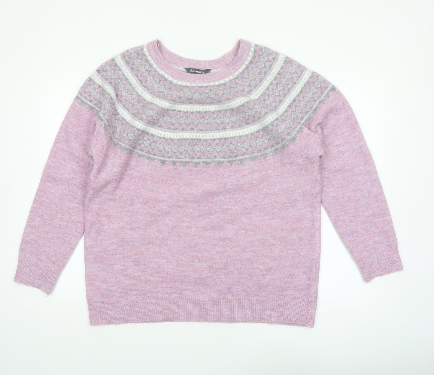 Bonmarché Women’s Pink Fair Isle Crew Neck Pullover Jumper Size 16