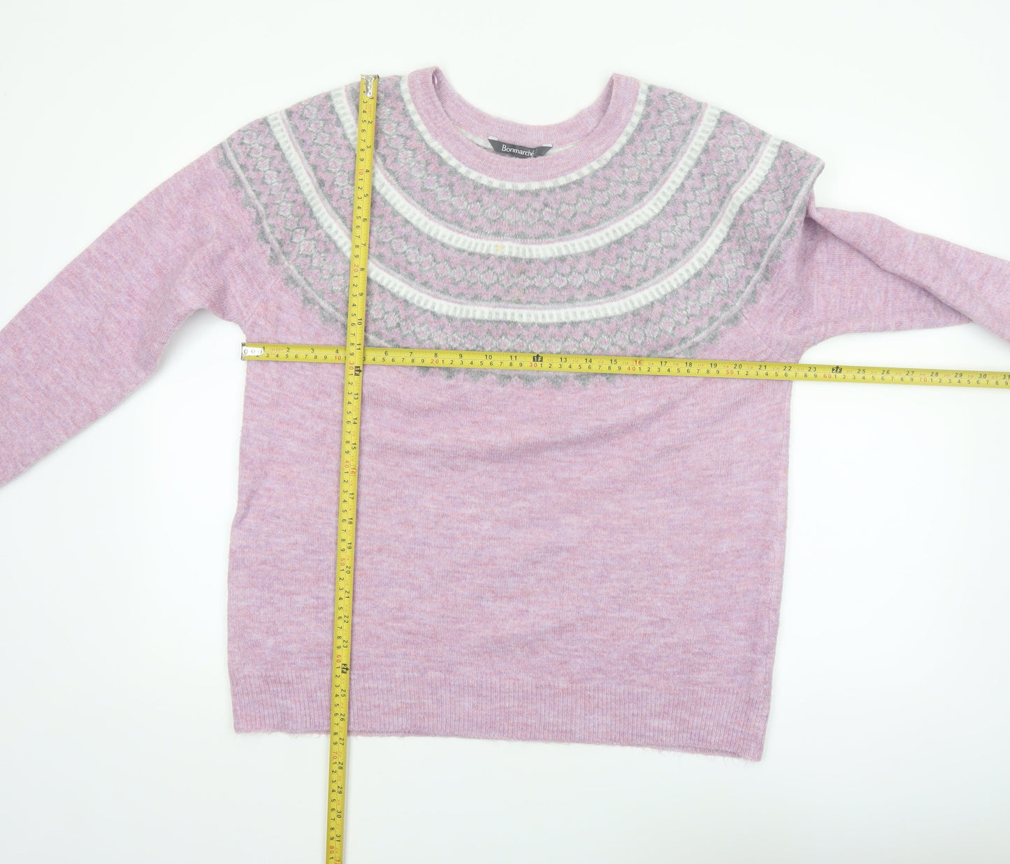 Bonmarché Women’s Pink Fair Isle Crew Neck Pullover Jumper Size 16