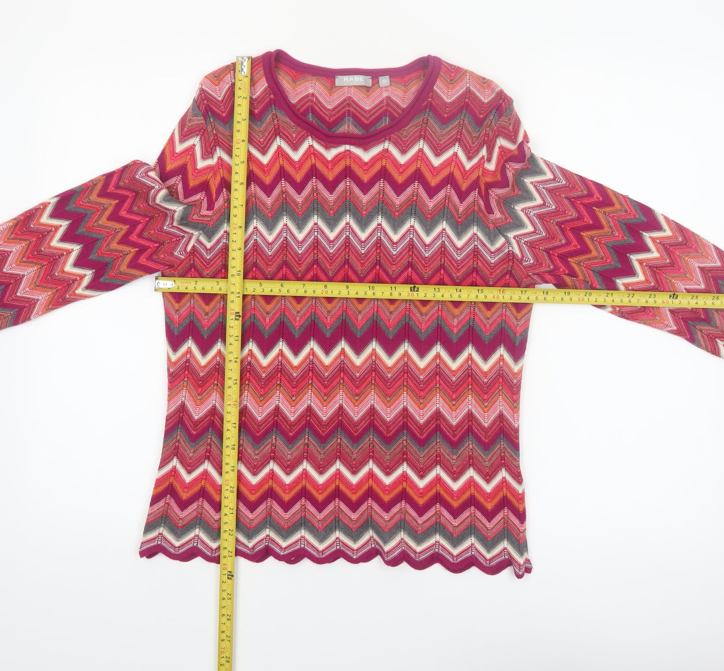 Rabe Women's Multicoloured Zigzag Knit Pullover Jumper Size 12