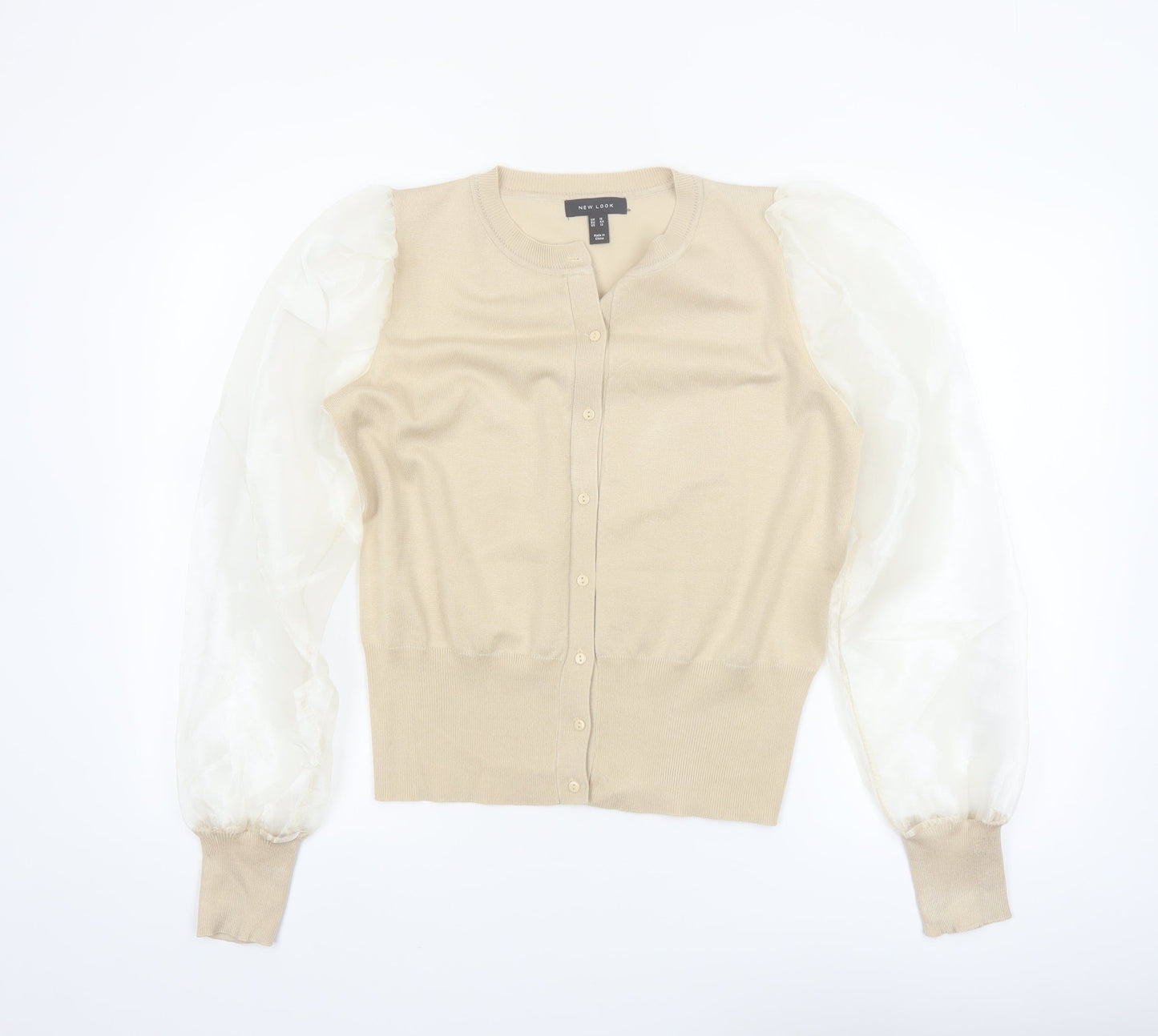 New Look Women Beige Puff Sleeve Cardigan Size 16