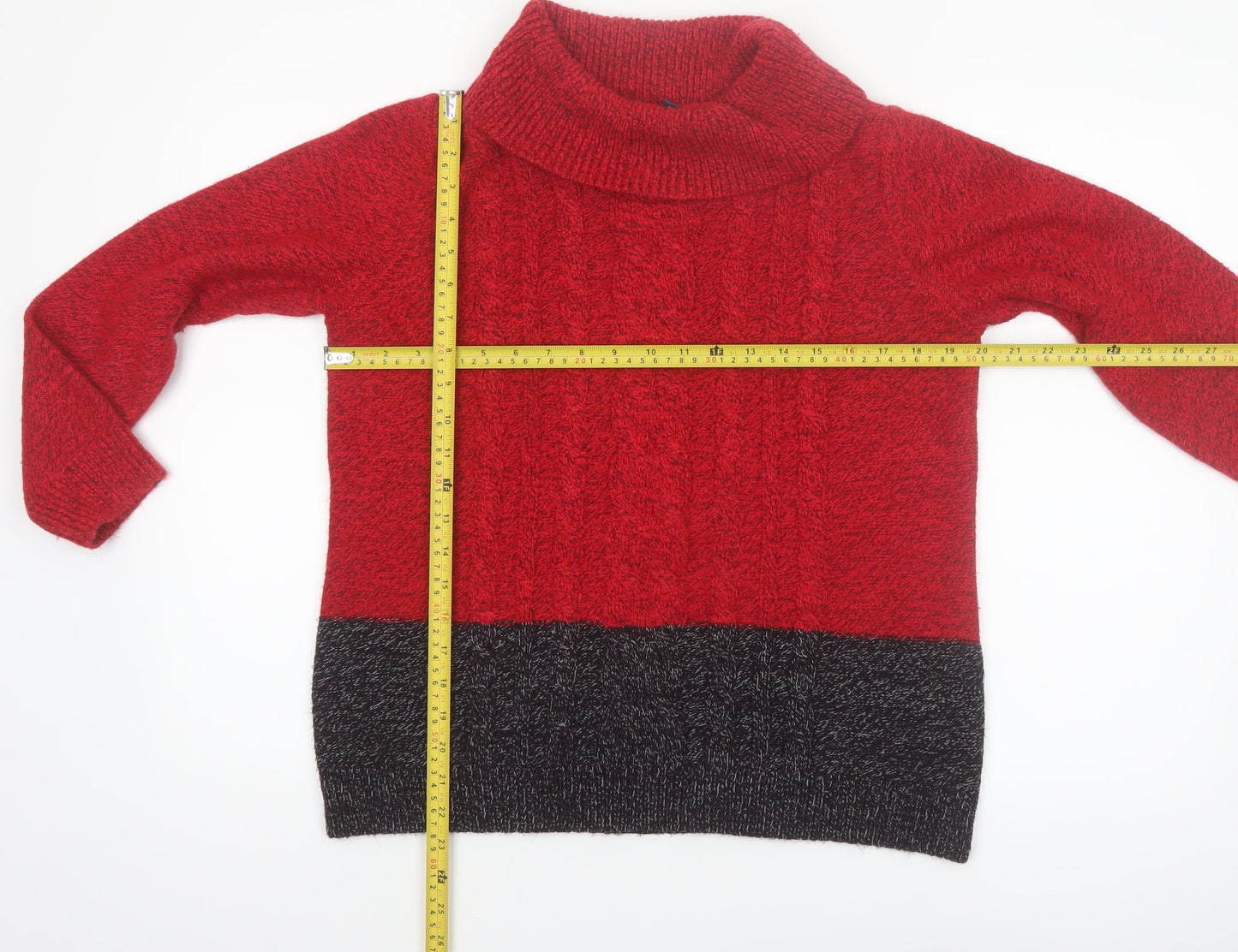 Karen Scott Women Red Roll Neck Cable-Knit Jumper L