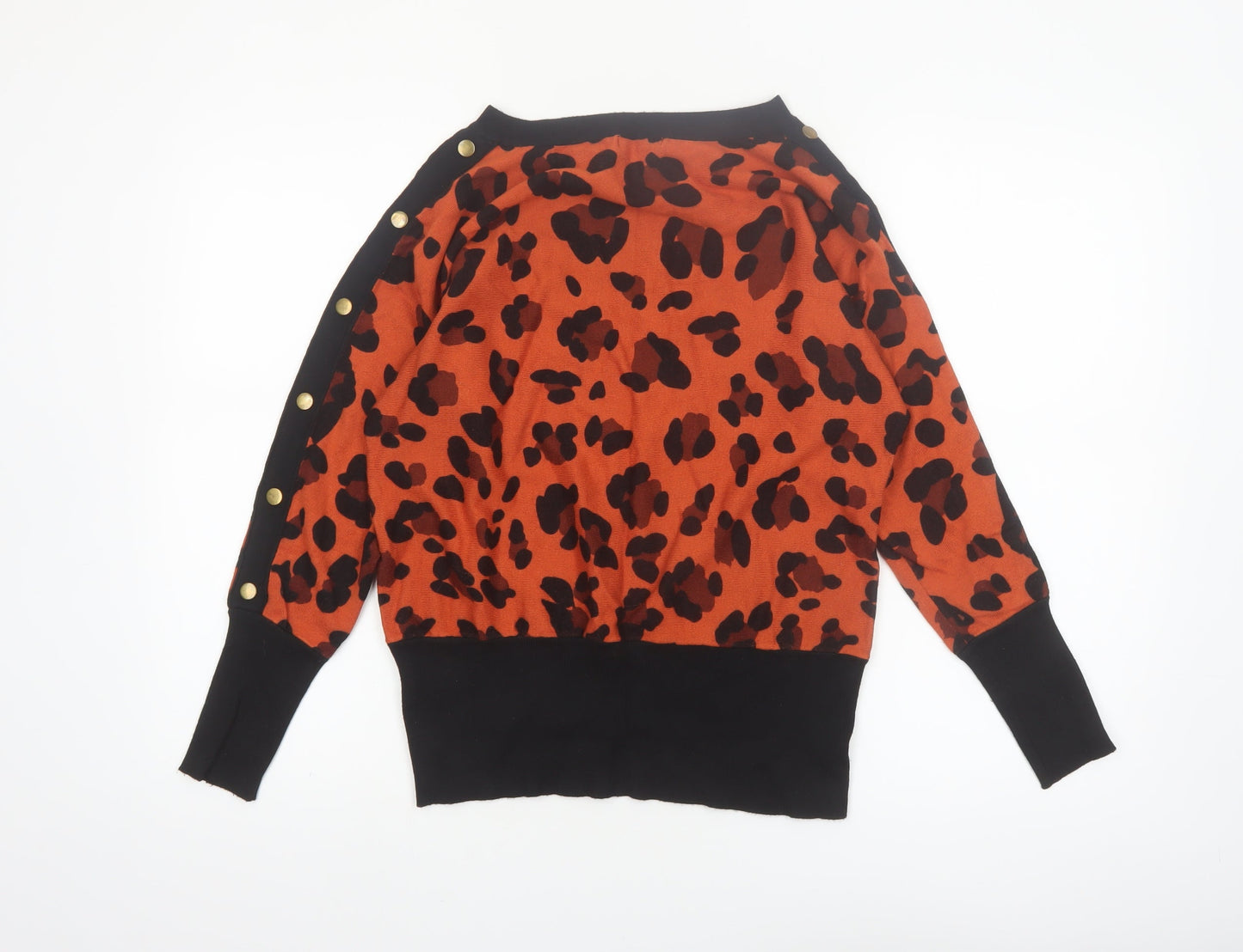 Roman Womens Orange Leopard Print Jumper Size 12 Long Sleeve