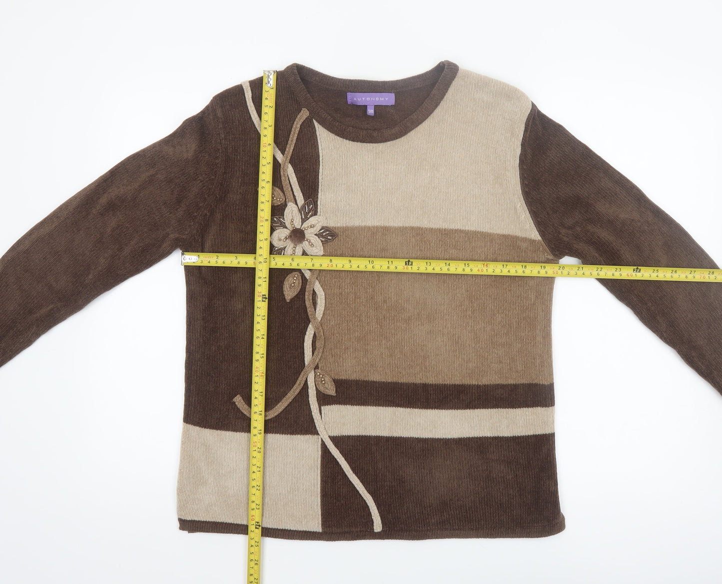 Autonomy Women’s Brown Geometric Embroidered Knit Jumper Size S