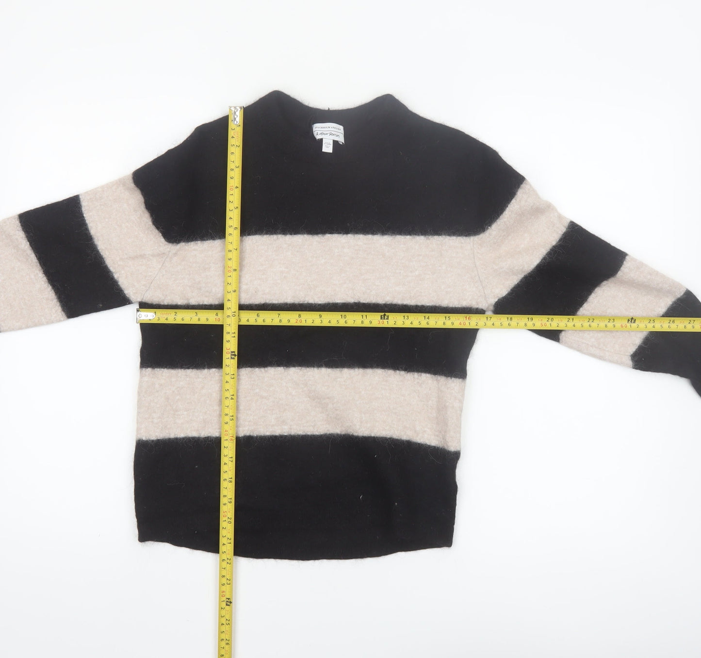 & Other Stories Women Black Beige Striped Alpaca Blend Jumper XS