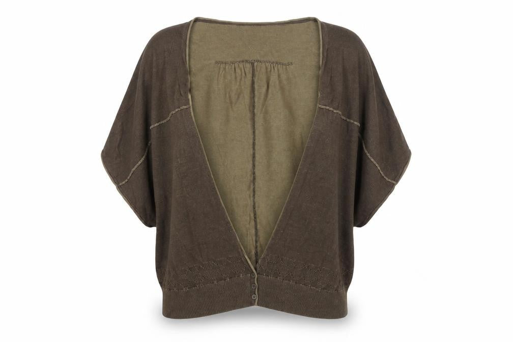 FatFace Women Brown Size 16 Cotton V-Neck Short Sleeve Cardigan