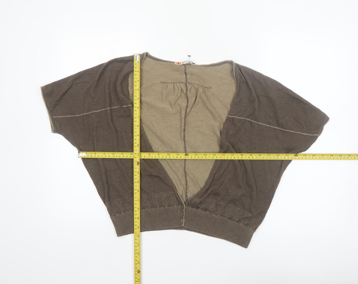 Fat Face Women Brown Size 16 Cotton V-Neck Short Sleeve Cardigan