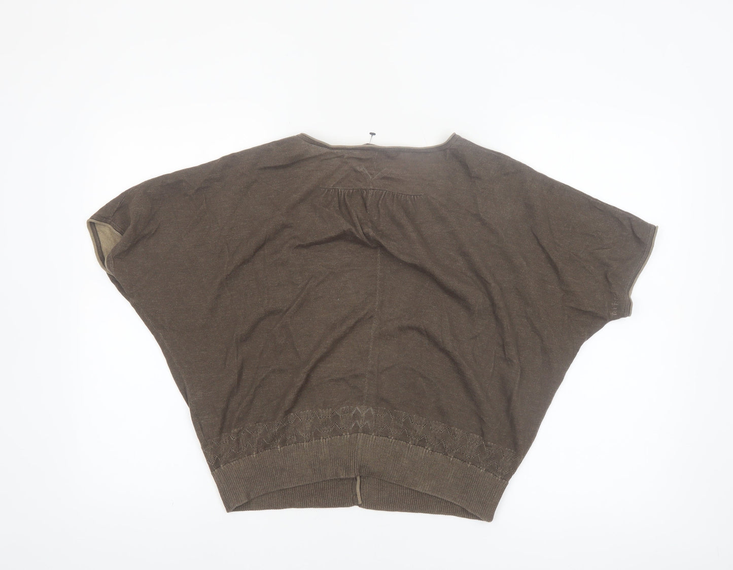 Fat Face Women Brown Size 16 Cotton V-Neck Short Sleeve Cardigan