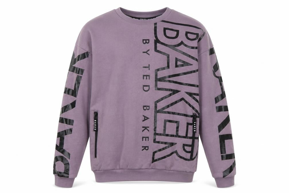 Ted Baker Boys Purple Logo Sweatshirt 12 Years Crew Neck Fleece Cotton Blend