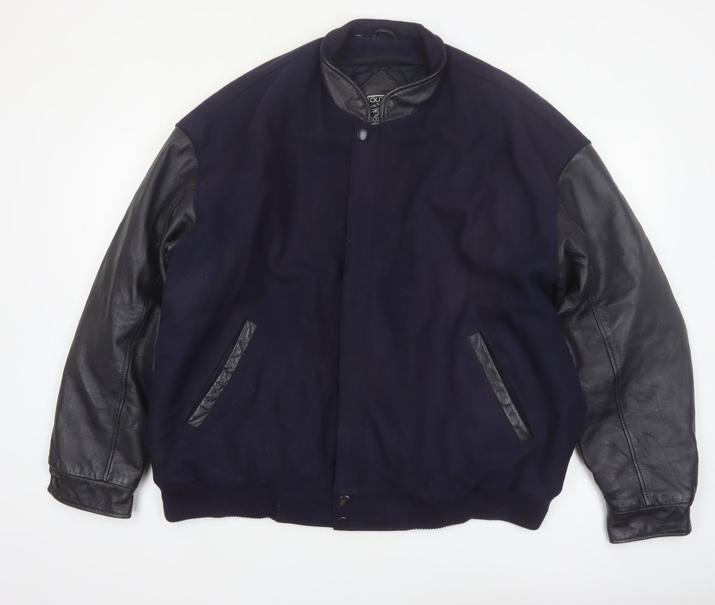 Outer Boundary Men's Navy Wool Leather Varsity Jacket XL