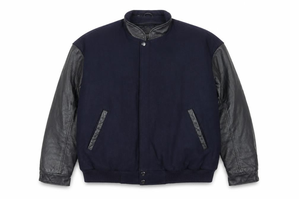 Outer Boundary Men's Navy Wool Leather Varsity Jacket XL