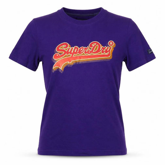 Superdry Womens Purple Logo T-Shirt UK 8 Short Sleeve Cotton Top