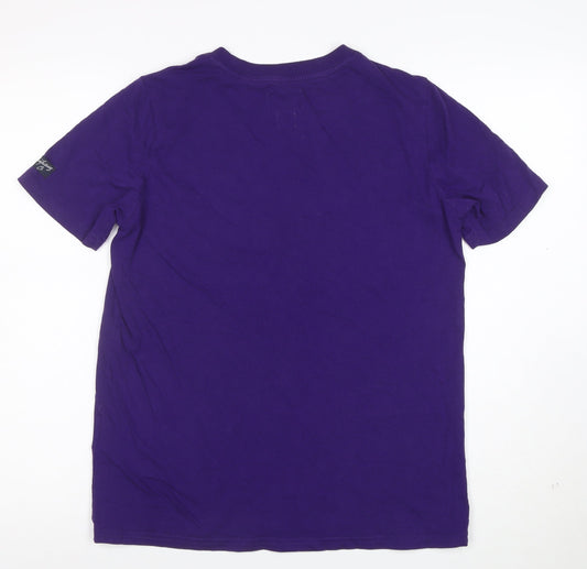 Superdry Womens Purple Logo T-Shirt UK 8 Short Sleeve Cotton Top