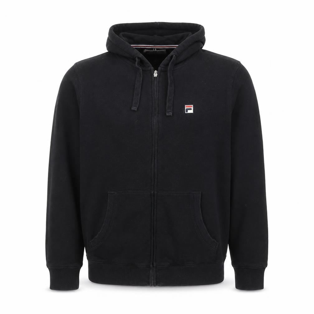 Front view of Fila Men's Black Full Zip Hoodie M Sports Cotton Blend