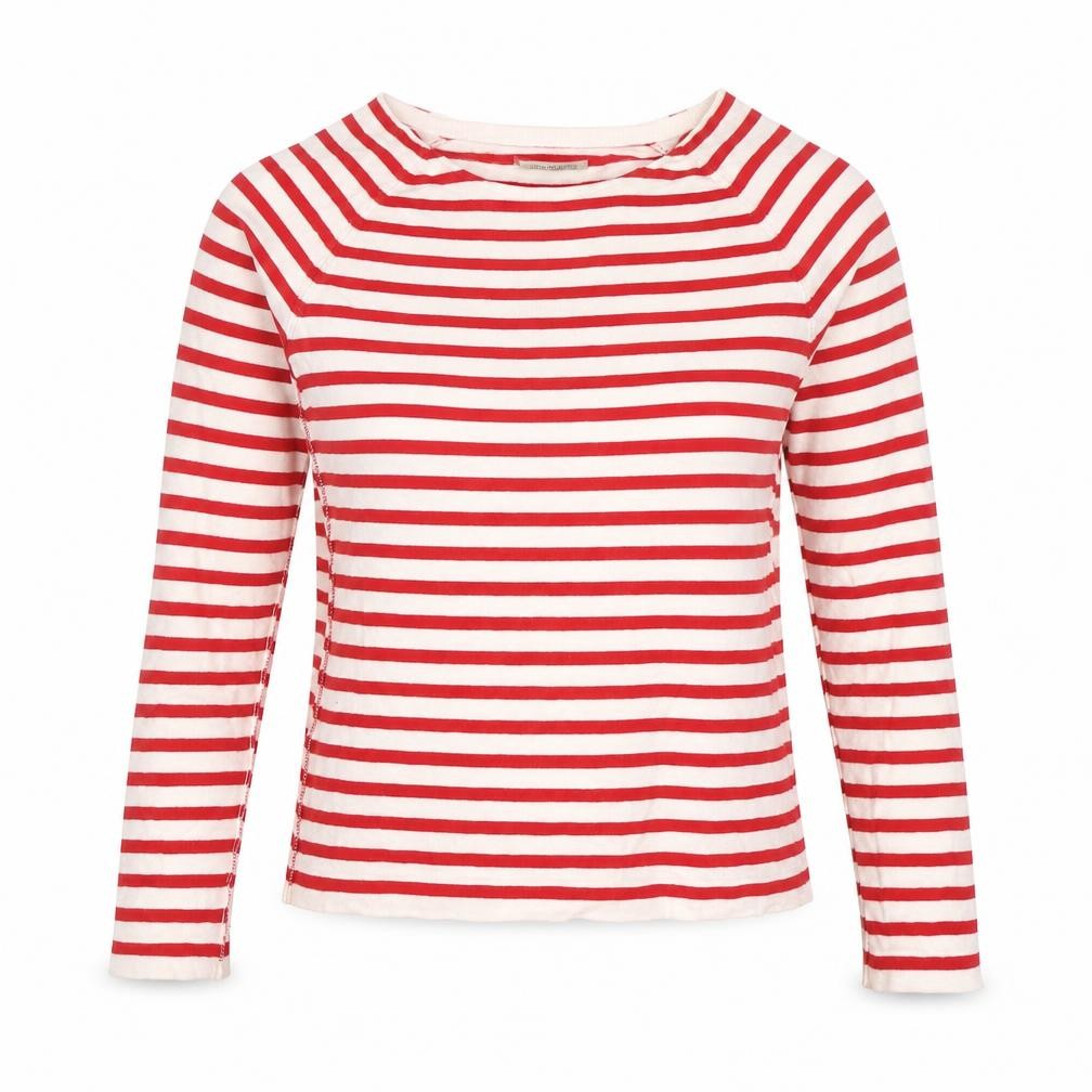 Oui Women Red Striped Boat Neck Cashmere Blend Long Sleeve Top Size 10