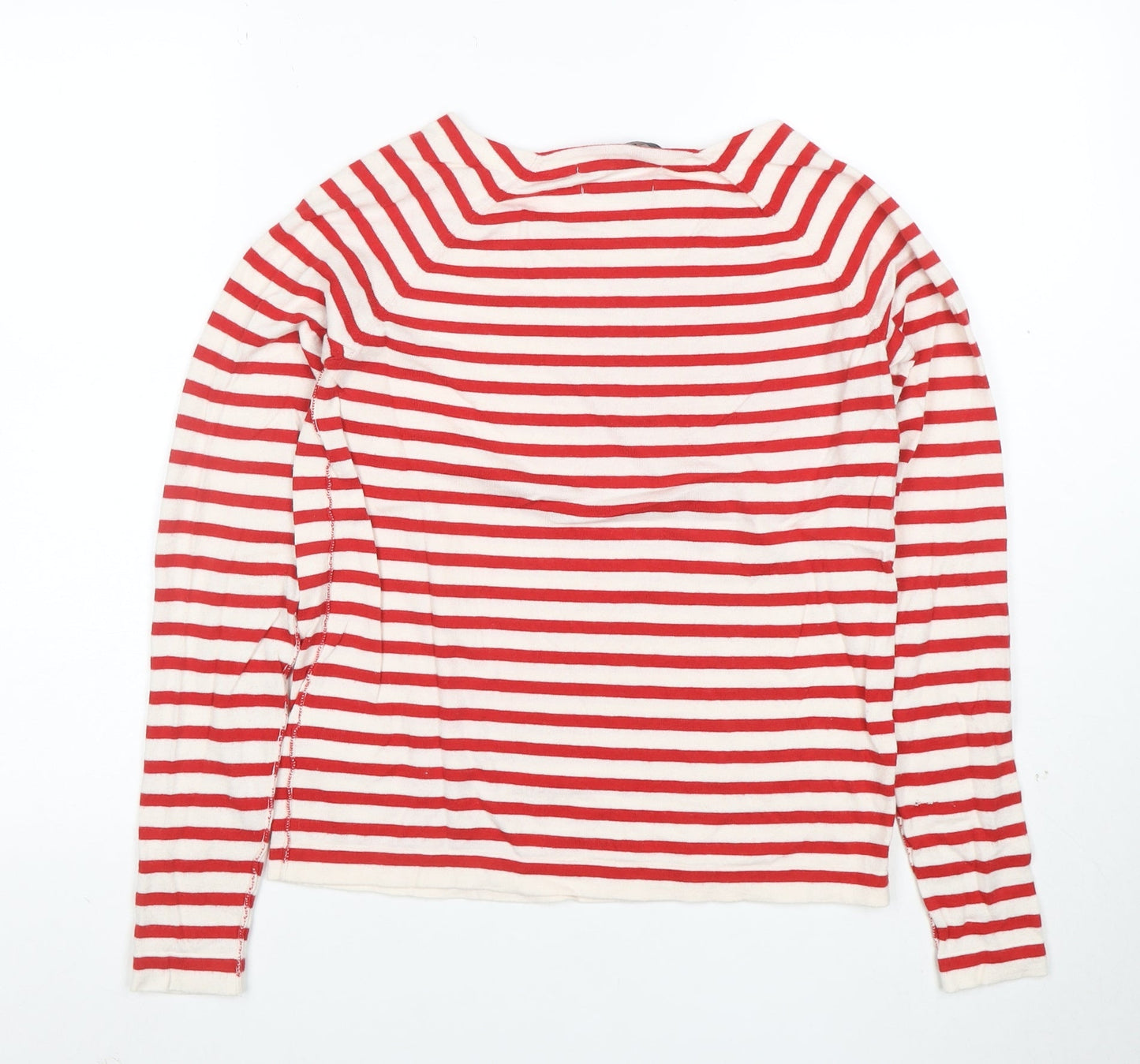 Oui Women Red Striped Boat Neck Cashmere Blend Long Sleeve Top Size 10