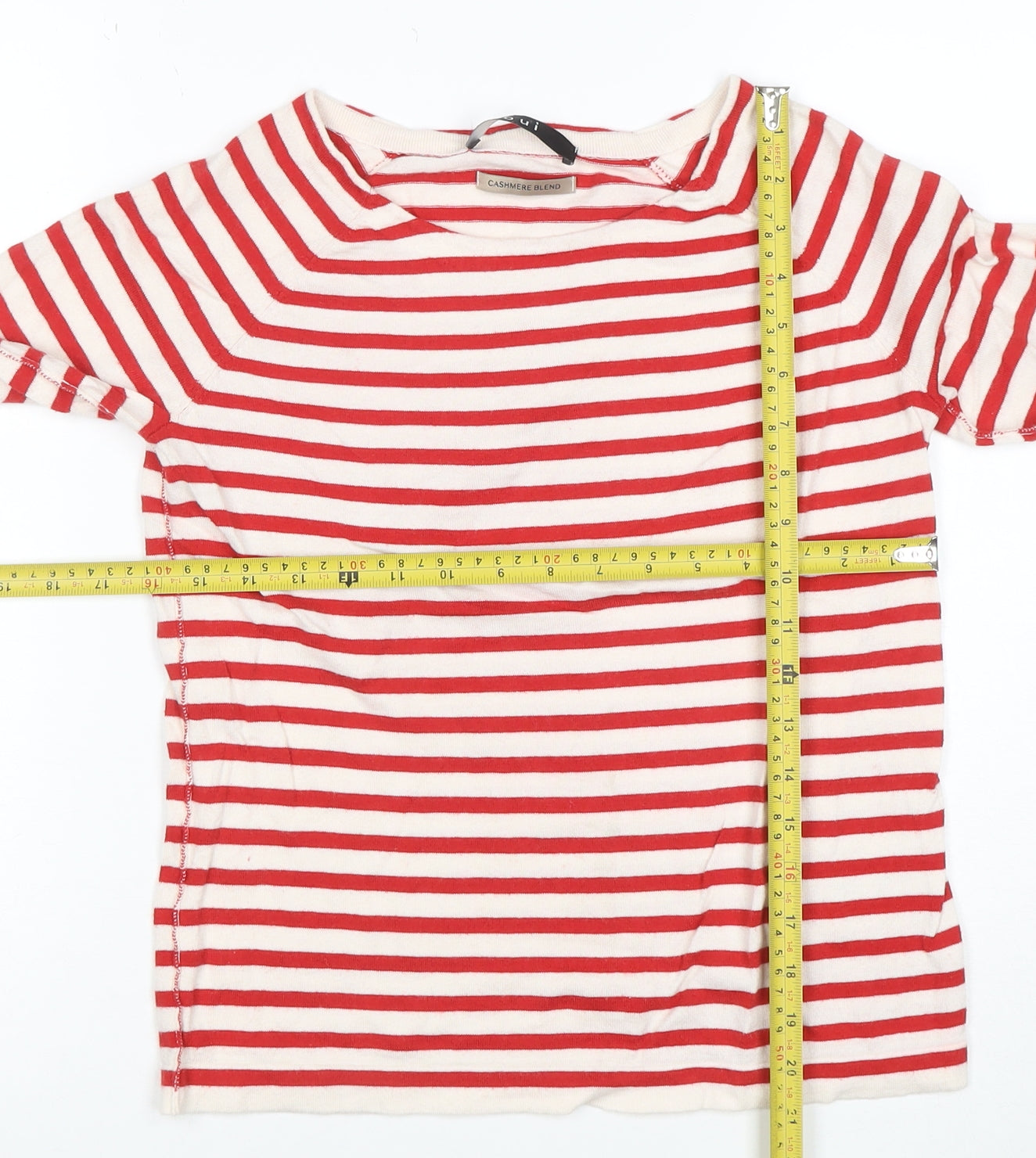 Oui Women Red Striped Boat Neck Cashmere Blend Long Sleeve Top Size 10