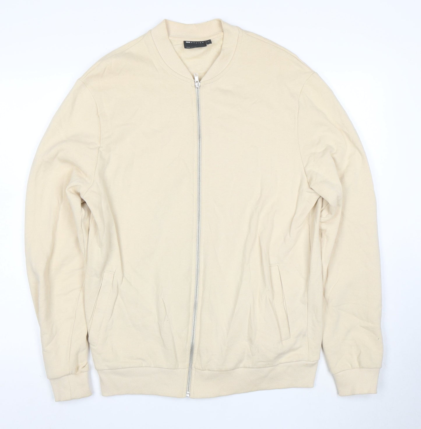 ASOS Men's Beige Full Zip Cotton Sweatshirt M Regular Fit