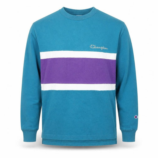 Champion Men's Blue Striped Retro Pullover Sweatshirt Size S