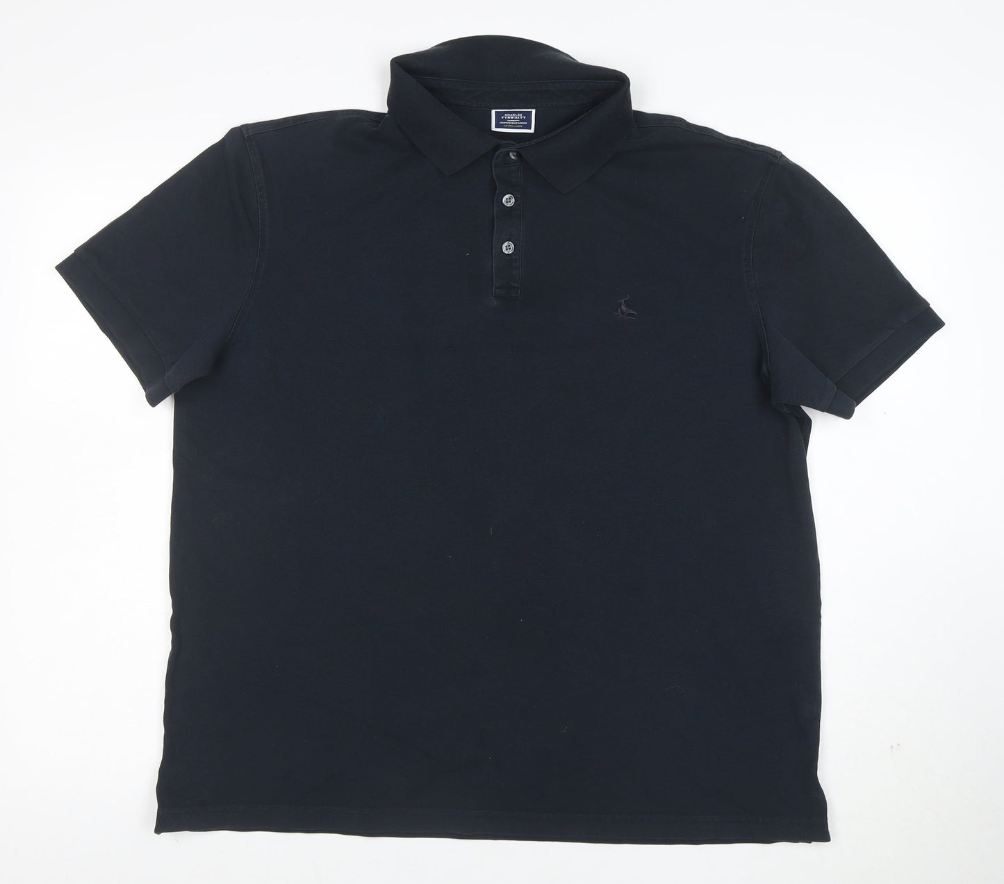 Charles Tyrwhitt Men's Black Polo Shirt XL Regular Fit Cotton Stretch