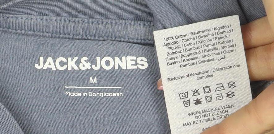 Jack & Jones Men's Blue Graphic Print Crew Neck Cotton T-Shirt Size M