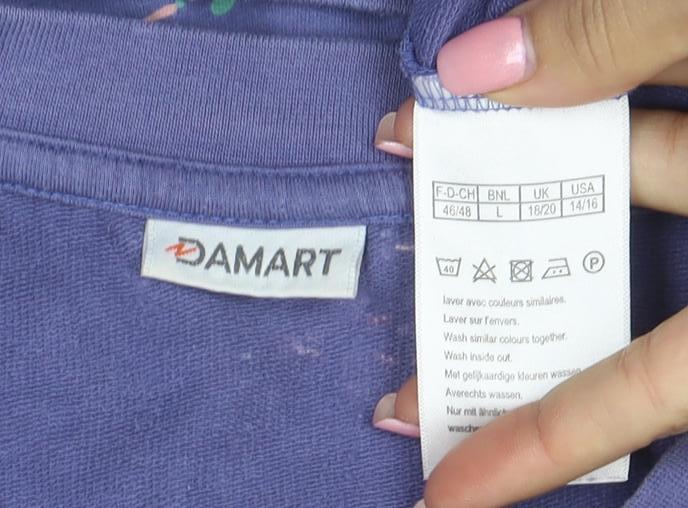 Damart Womens Blue Floral Pullover Sweatshirt L Long Sleeve Cotton Blend