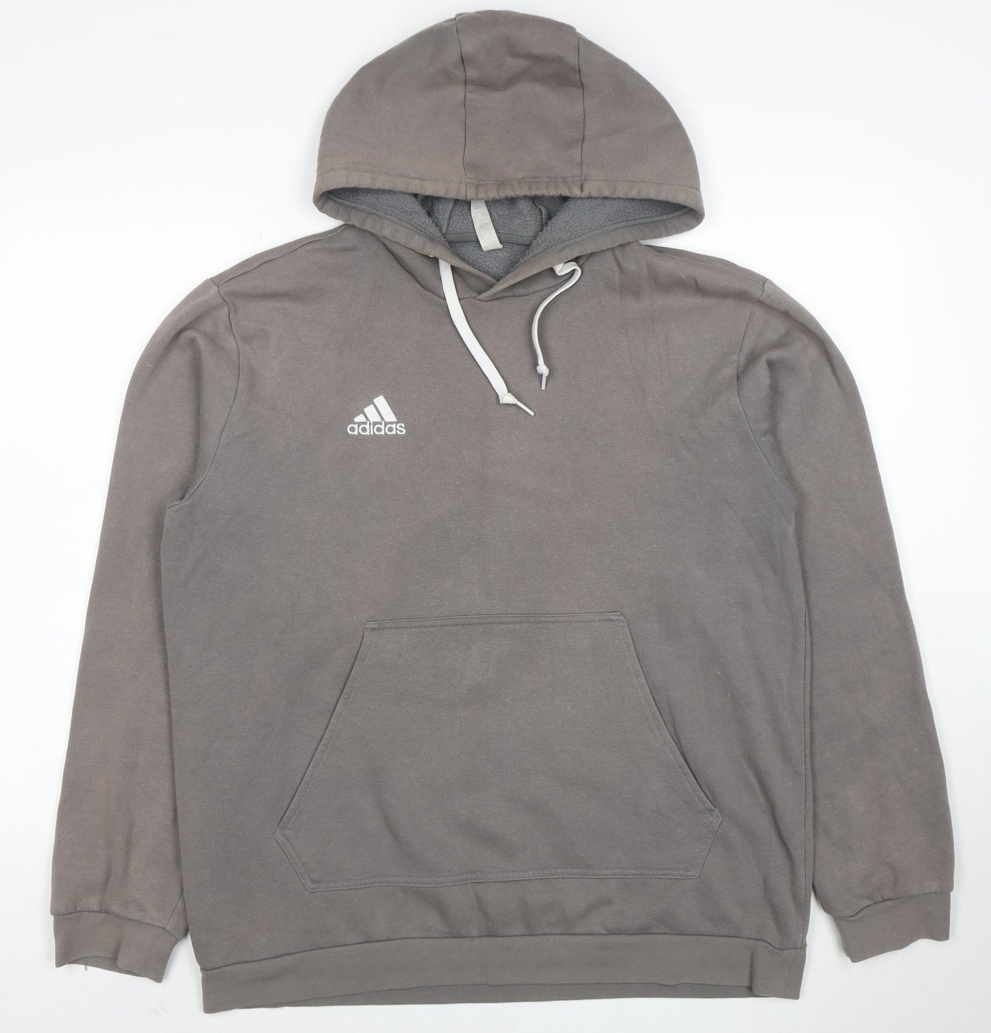 Adidas Men’s Grey Pullover Hoodie Size L Regular Fit Logo Hooded Sweatshirt