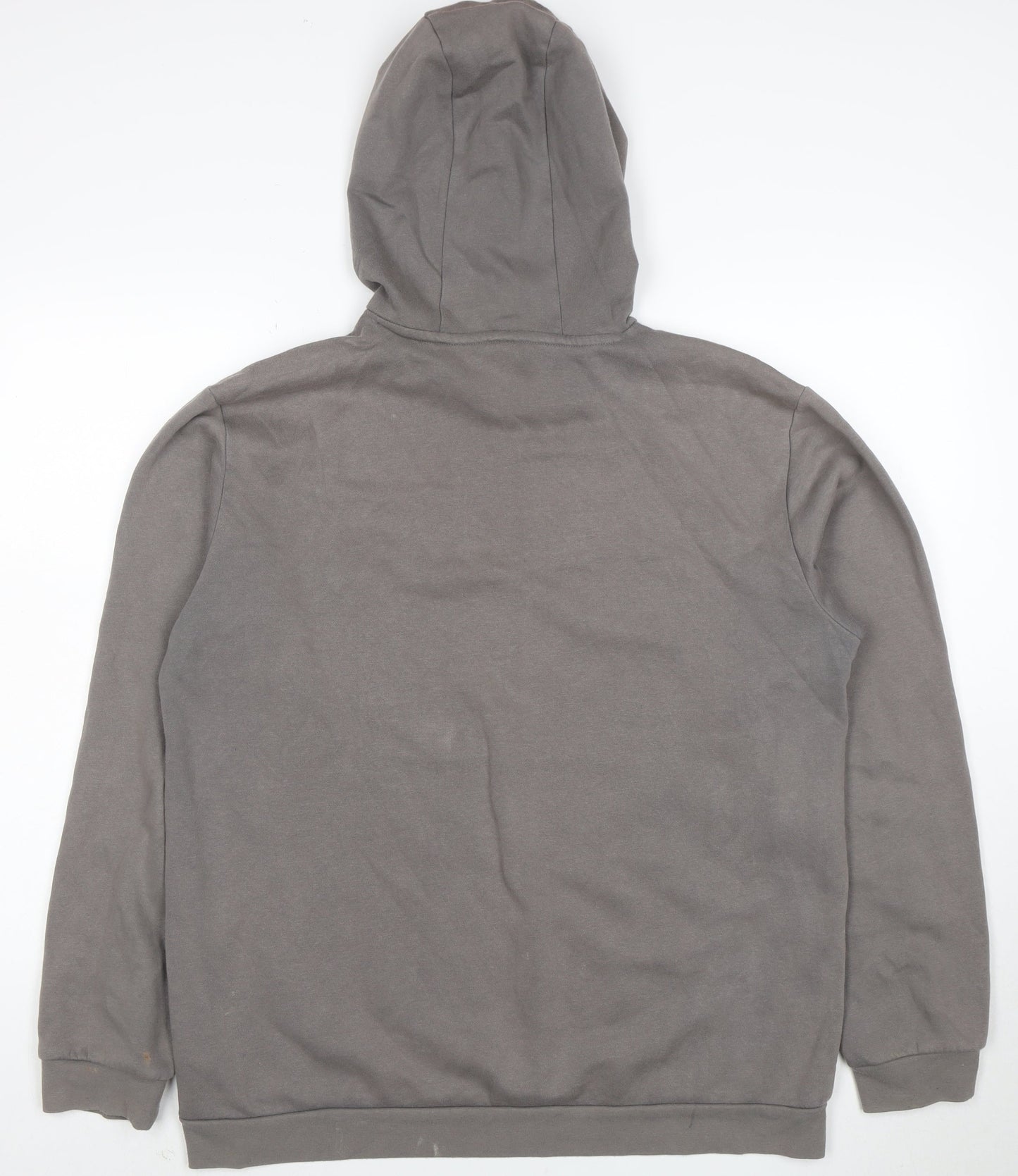 Adidas Men’s Grey Pullover Hoodie Size L Regular Fit Logo Hooded Sweatshirt