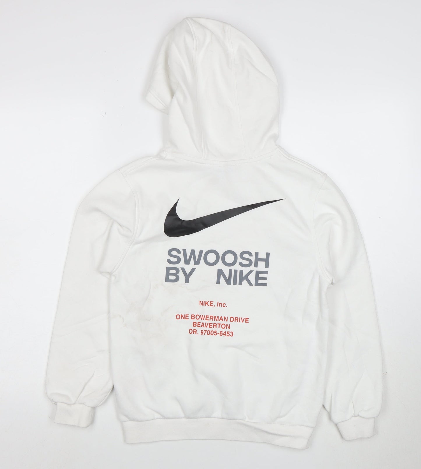 Nike Boys White Pullover Hoodie Size L Cotton Blend Swoosh Logo