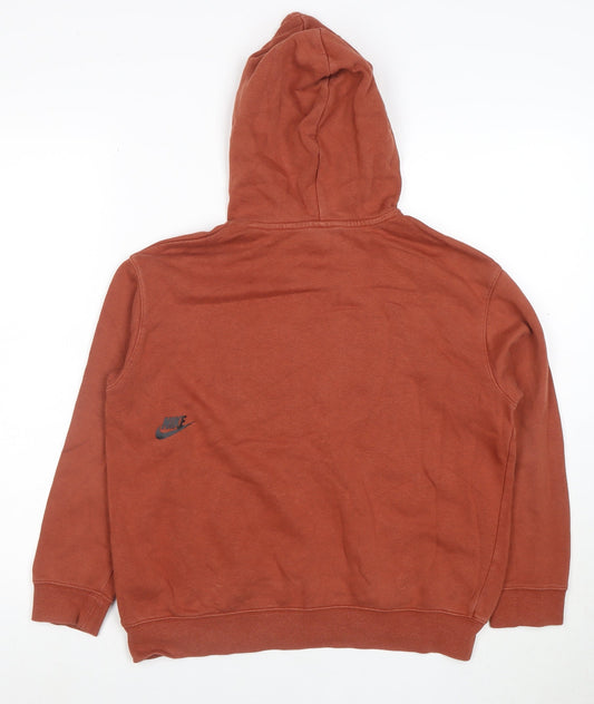 Nike Boys Rust Brown Pullover Hoodie Size L Cotton Blend Logo Print