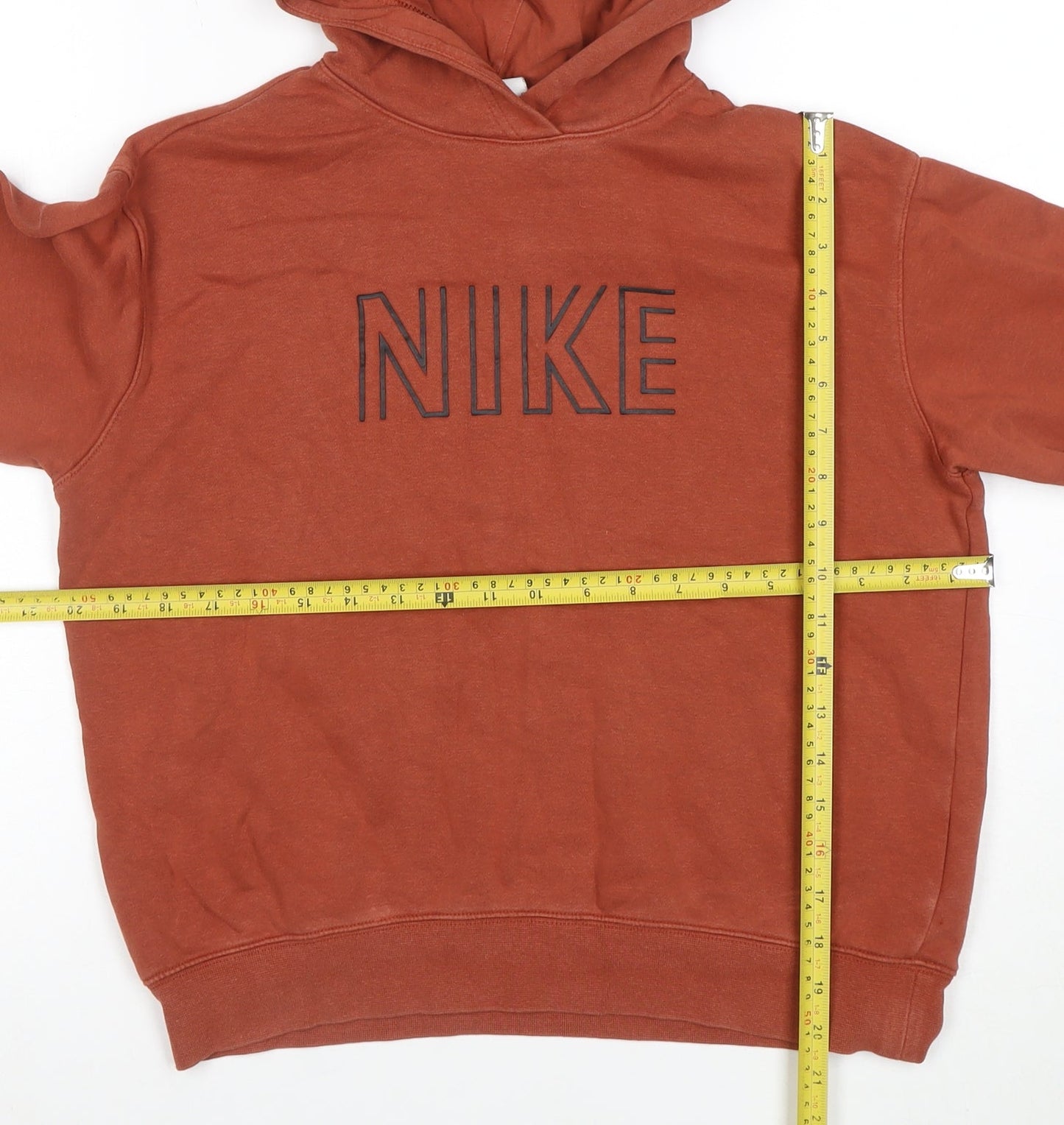 Nike Boys Rust Brown Pullover Hoodie Size L Cotton Blend Logo Print