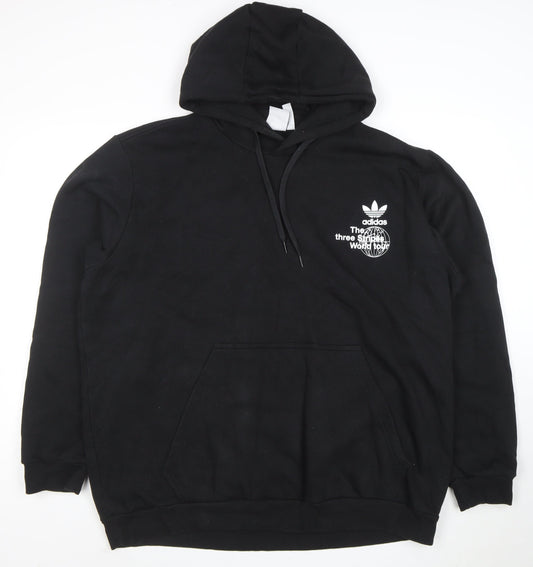 adidas Mens Black 2XL Pullover Hoodie Graphic Print Fleece