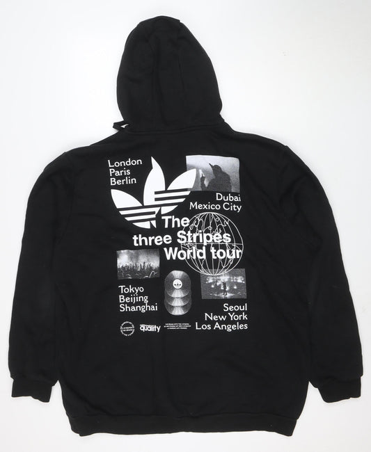 adidas Mens Black 2XL Pullover Hoodie Graphic Print Fleece