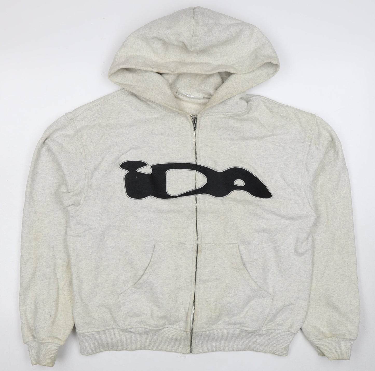 IDA Women Beige Full Zip Hoodie Medium Logo Graphic Cotton Casual