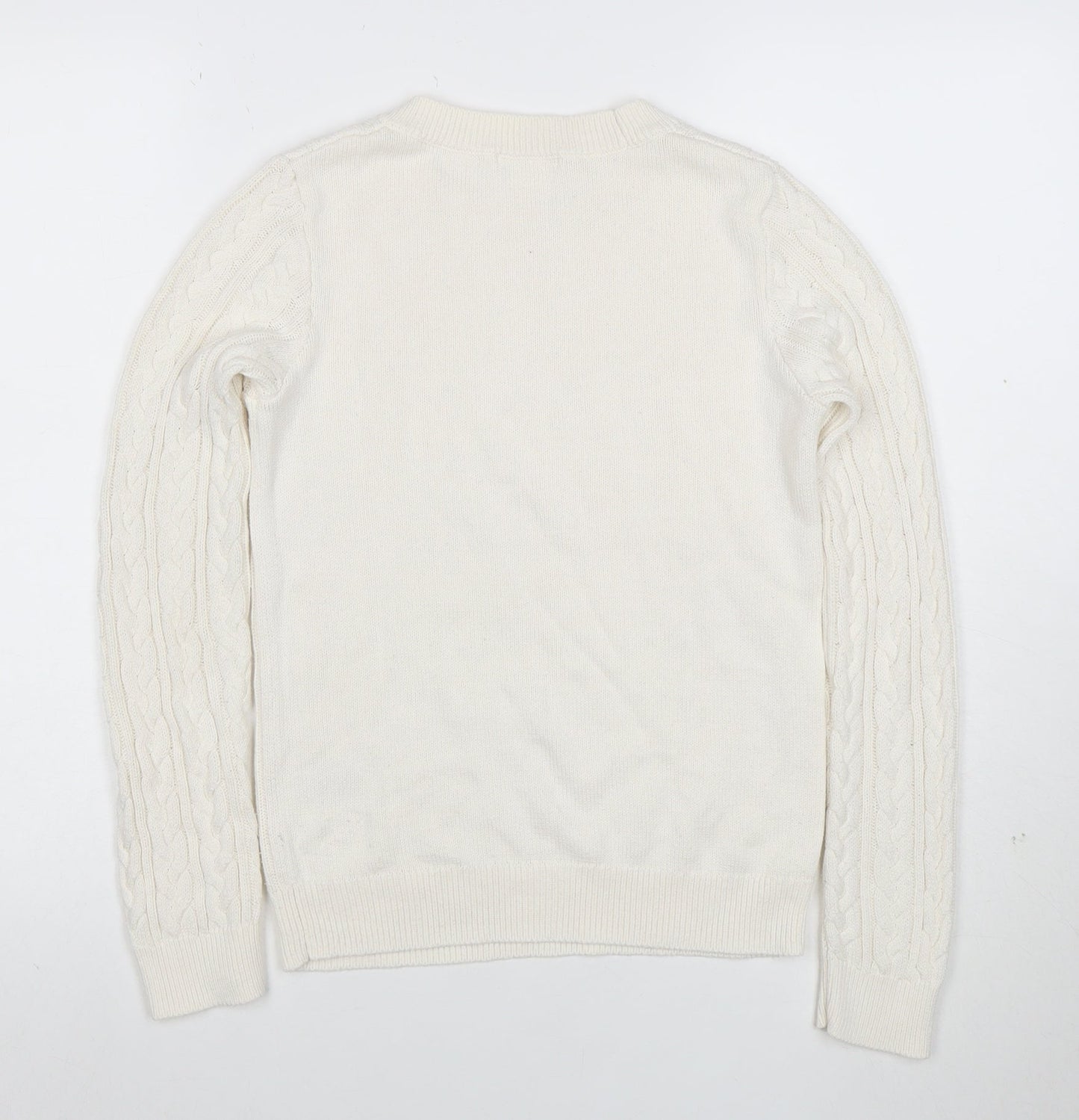 H&M Women Ivory Cable-Knit Cotton Blend Crew Neck Jumper XS